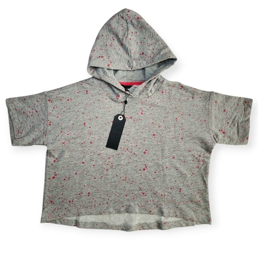 NWT 2-Pack Girls Youth Crop Tops Gray/Blue Splattered Short Sleeve Hoodie Size L - Picture 3 of 11